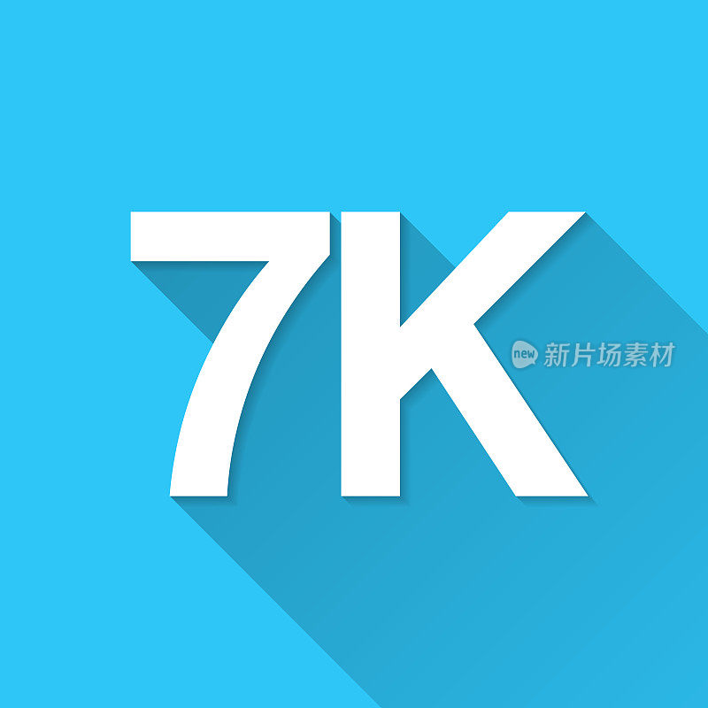 7K, 7000 - 7000。图标在蓝色背景-平面设计与长阴影